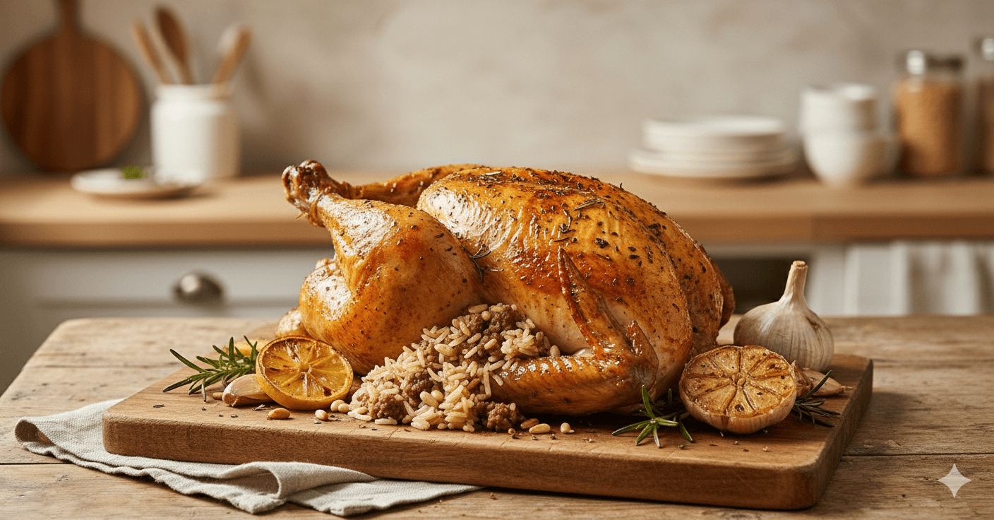 دجاج مشوي محشي بالفرن